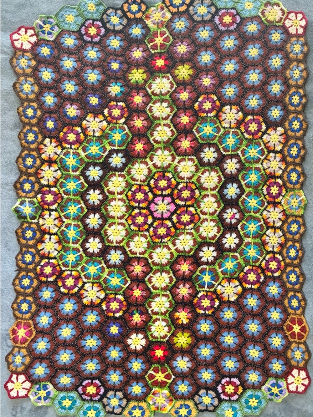 Vintage Granny Square Afghan Blanket Throw Hand Made Crochet  46”x67” Nice!